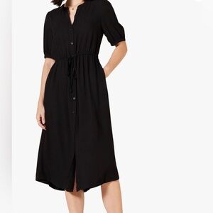 Amazon Essentials Black Casual Dress Button Front with Tie Waist Large